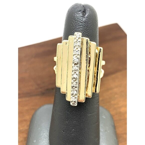 Cocktail Ring Diamond Geometric 14k Yellow Gold Estate Jewelry Women's Size 6 - Picture 1 of 15